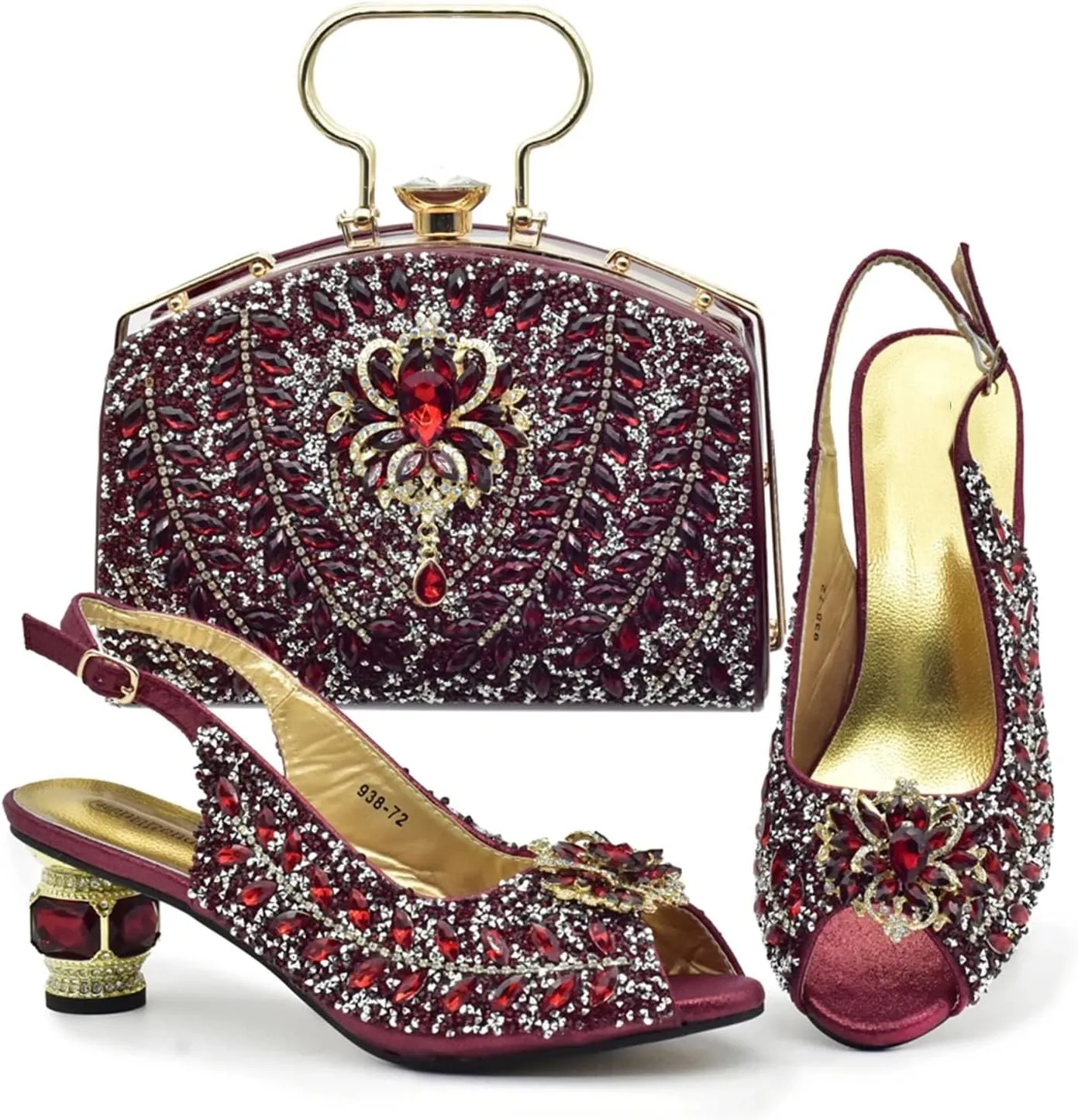 Women's African-Italian Bridal Pair - Rhinestone Wedding Pumps & Clutch Bag (Nigeria Party Edition)