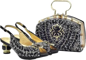 Women's African-Italian Bridal Pair - Rhinestone Wedding Pumps & Clutch Bag (Nigeria Party Edition)
