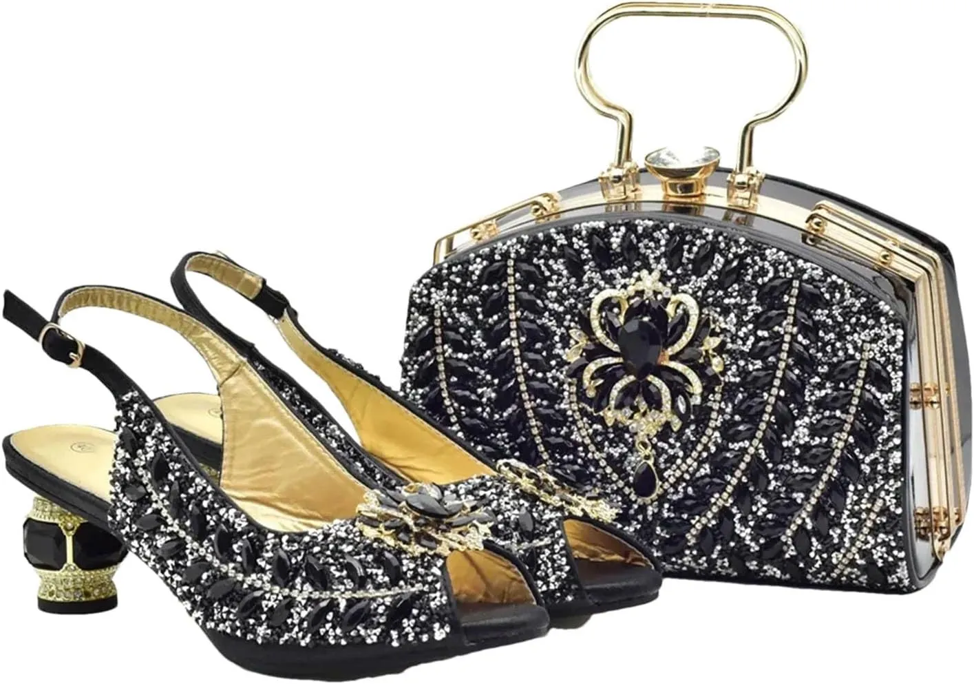 Women's African-Italian Bridal Pair - Rhinestone Wedding Pumps & Clutch Bag (Nigeria Party Edition)