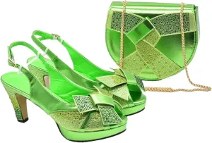Women's African-Italian Bridal Set - Full Rhinestone Pumps & Matching Clutch Bag