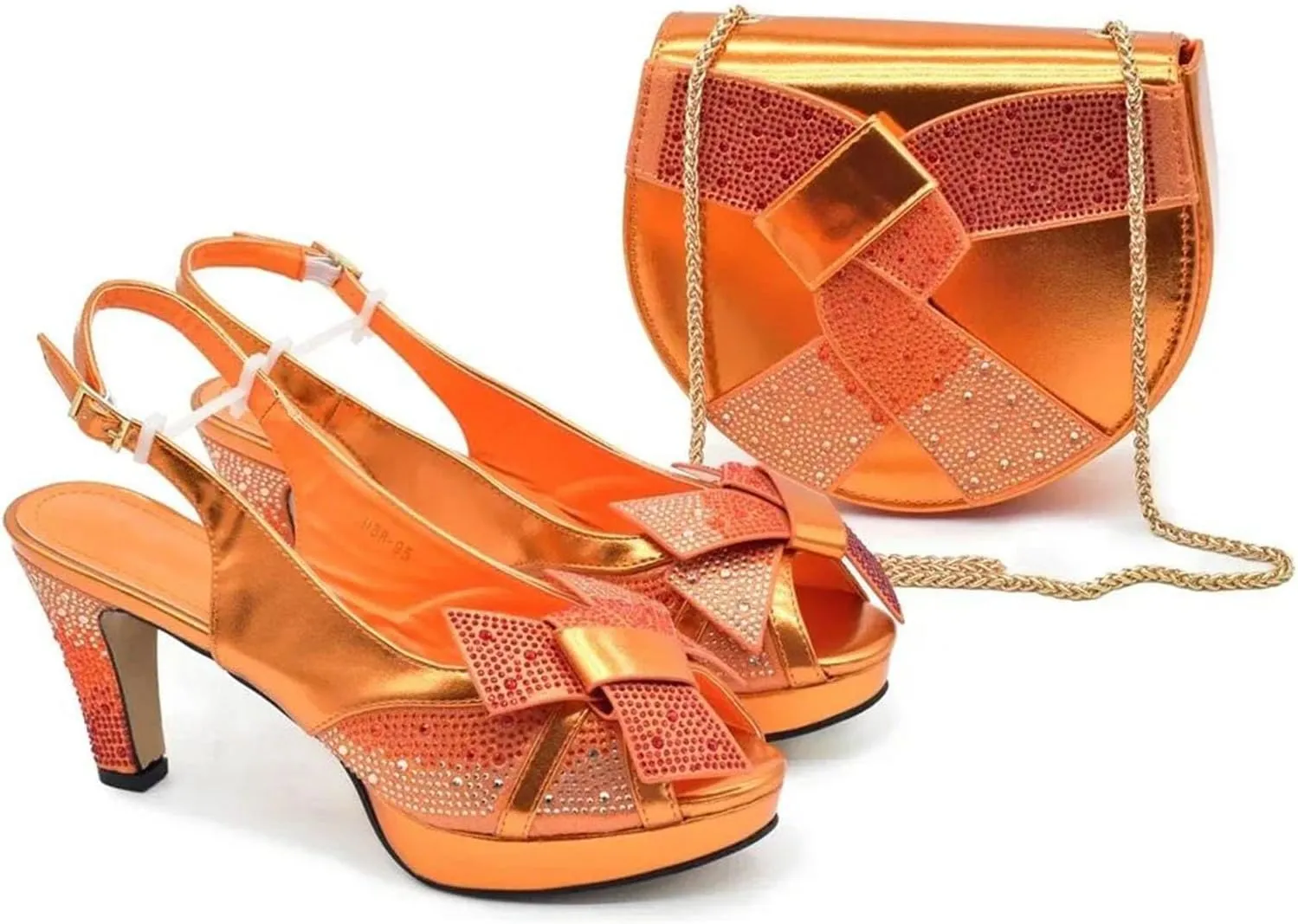 Women's African-Italian Bridal Set - Full Rhinestone Pumps & Matching Clutch Bag