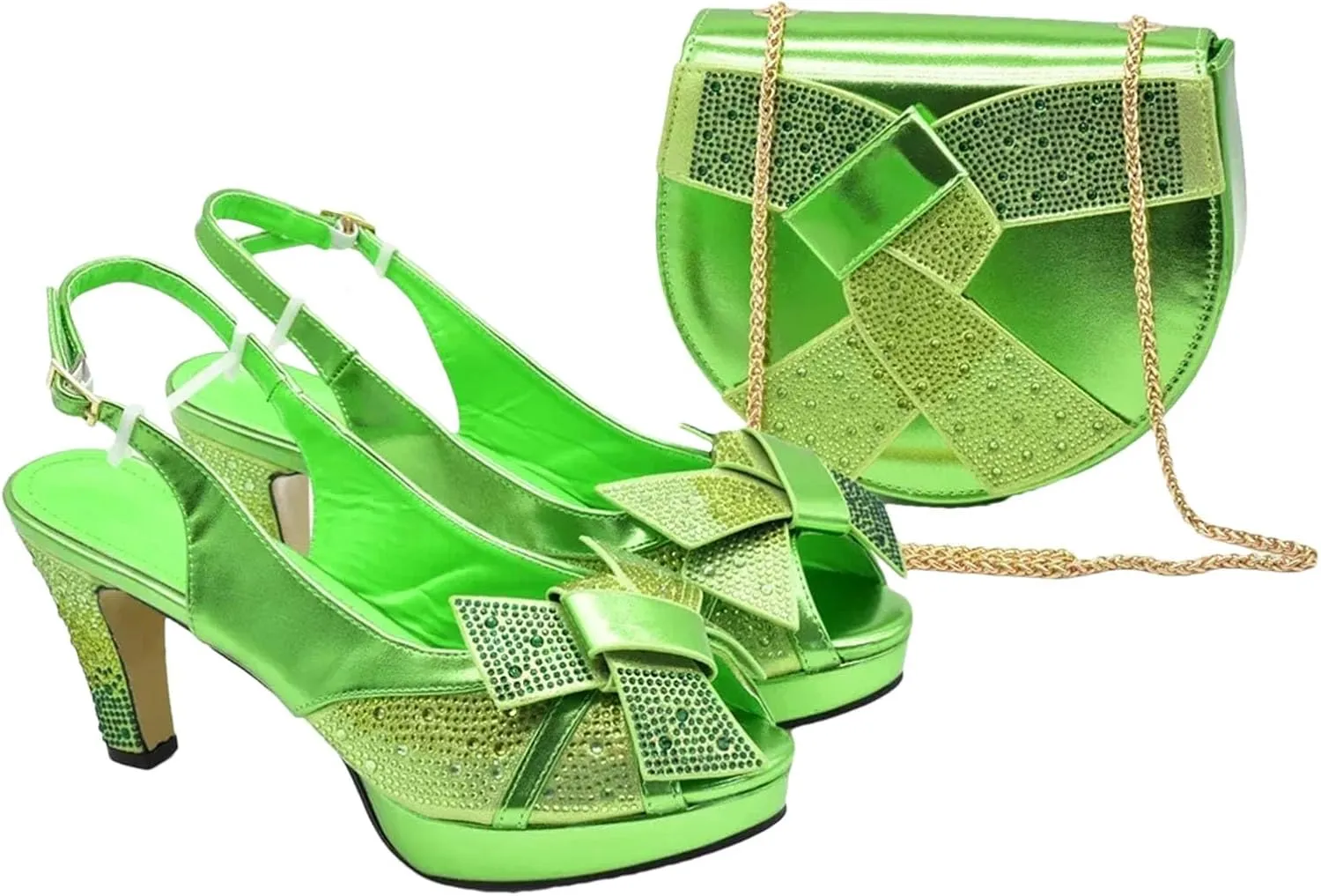 Women's African-Italian Bridal Set - Full Rhinestone Pumps & Matching Clutch Bag