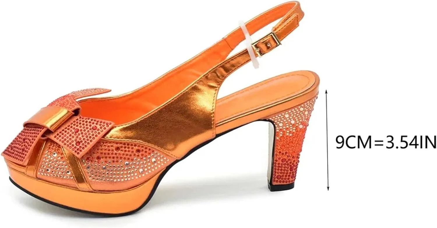 Women's African-Italian Bridal Set - Full Rhinestone Pumps & Matching Clutch Bag