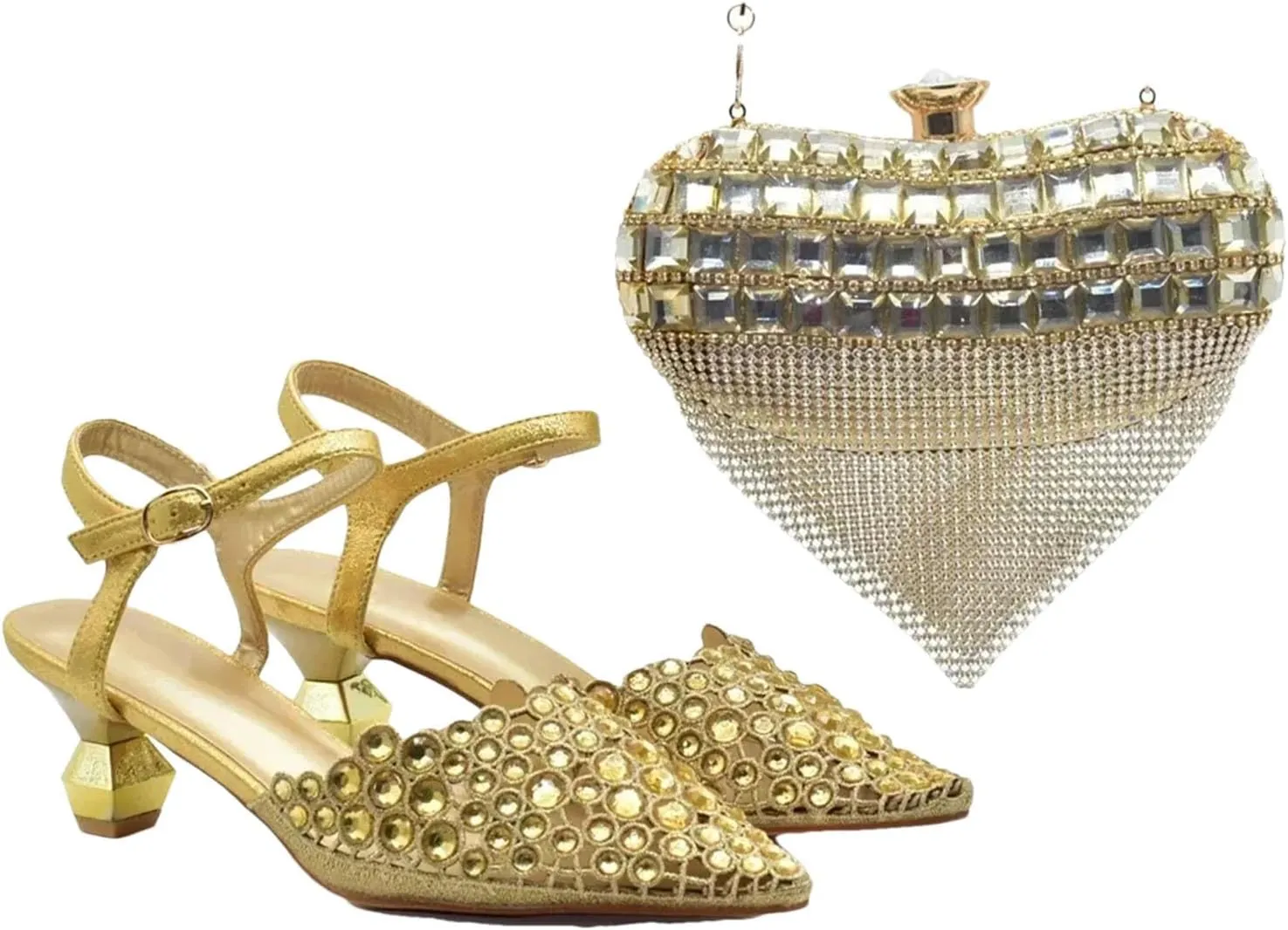Women's African-Italian Bride Collection - Rhinestone Wedding Pumps & Evening Bag