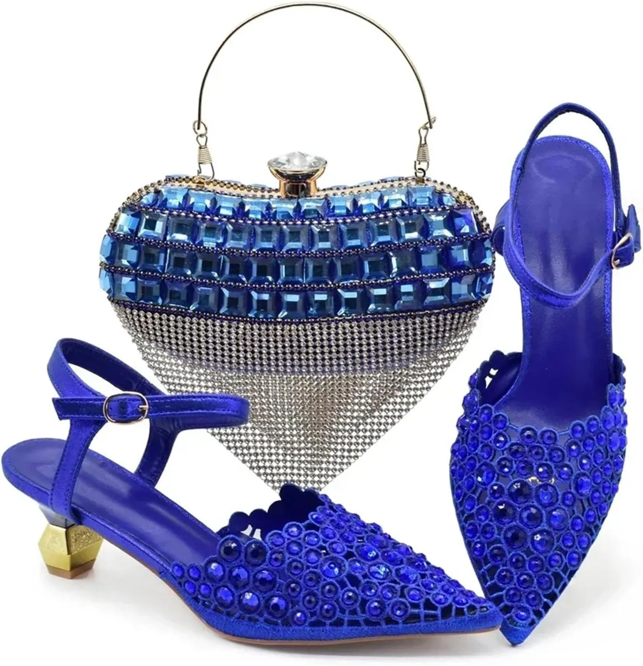 Women's African-Italian Bride Collection - Rhinestone Wedding Pumps & Evening Bag