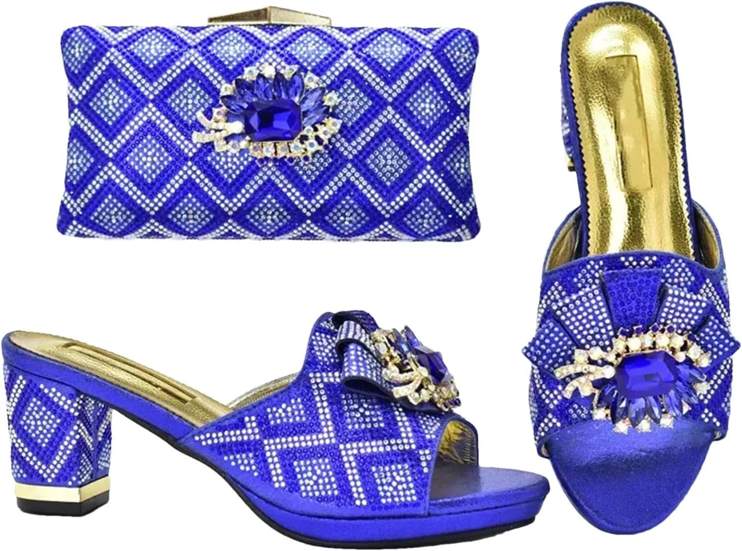 Women's African-Italian Party Set - Rhinestone Pumps & Matching Clutch Bag