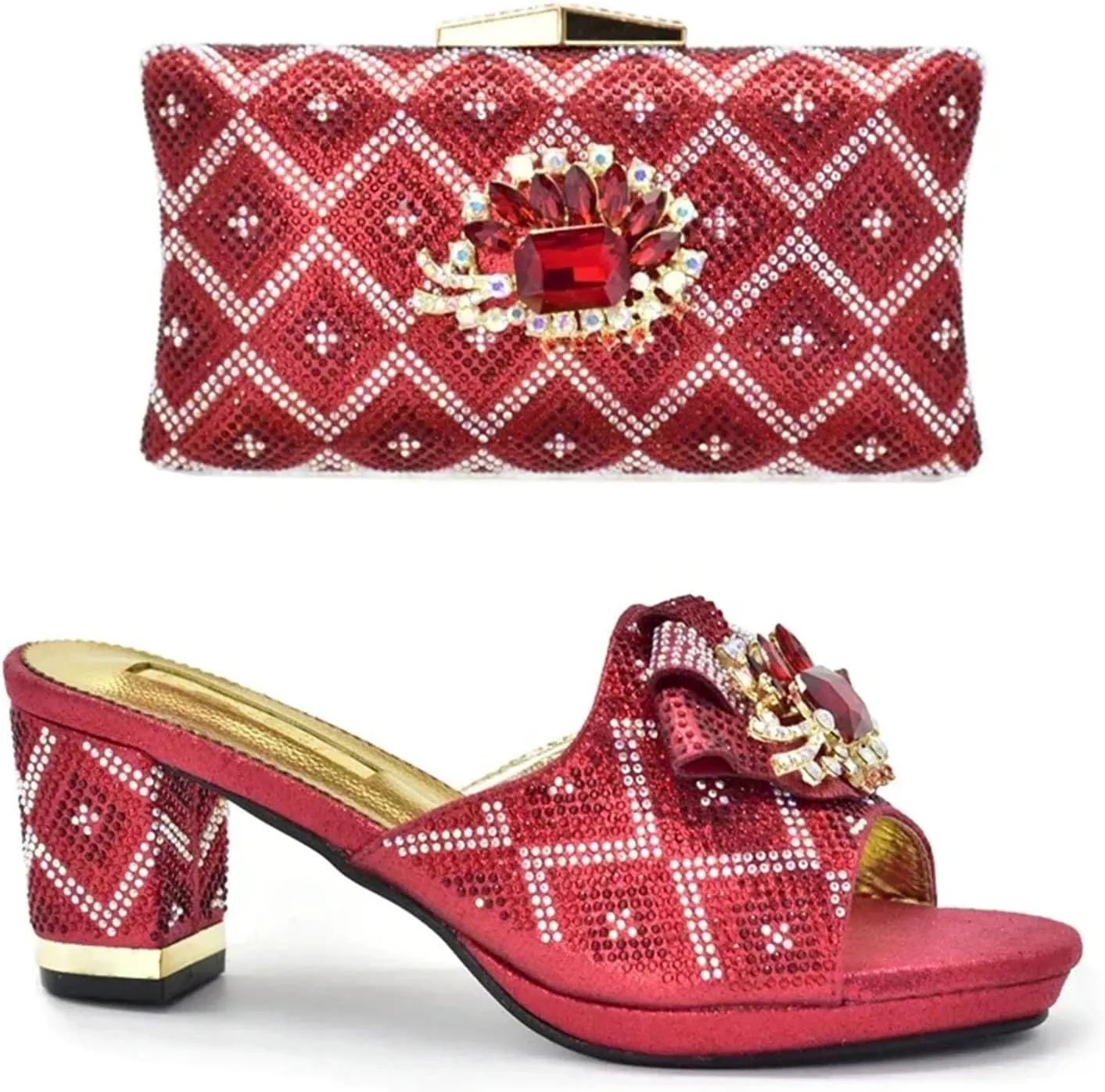 Women's African-Italian Party Set - Rhinestone Pumps & Matching Clutch Bag