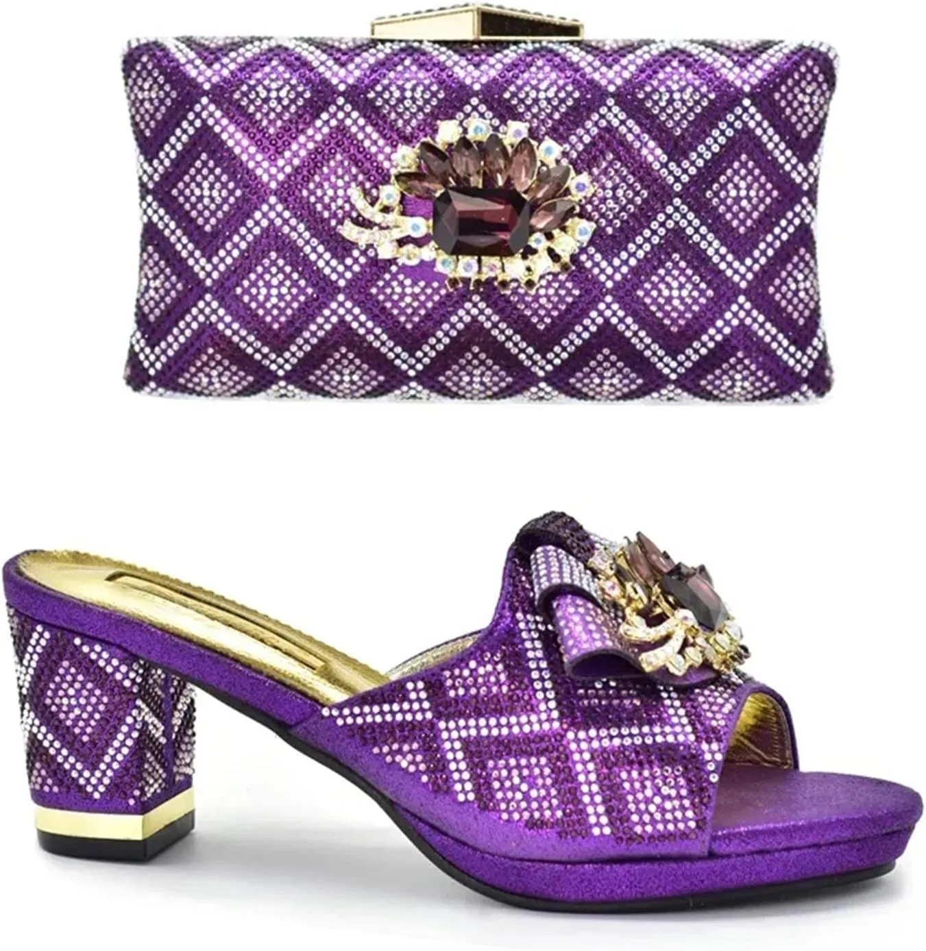 Women's African-Italian Party Set - Rhinestone Pumps & Matching Clutch Bag