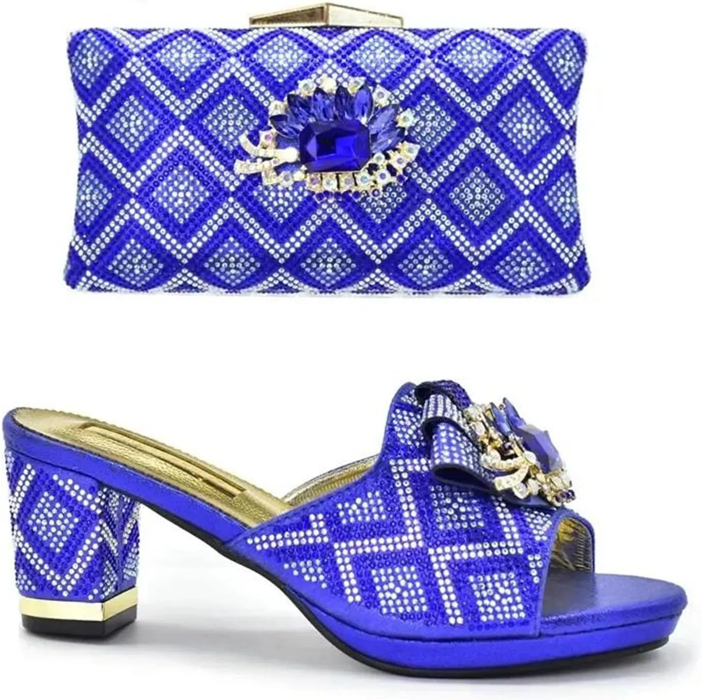 Women's African-Italian Party Set - Rhinestone Pumps & Matching Clutch Bag