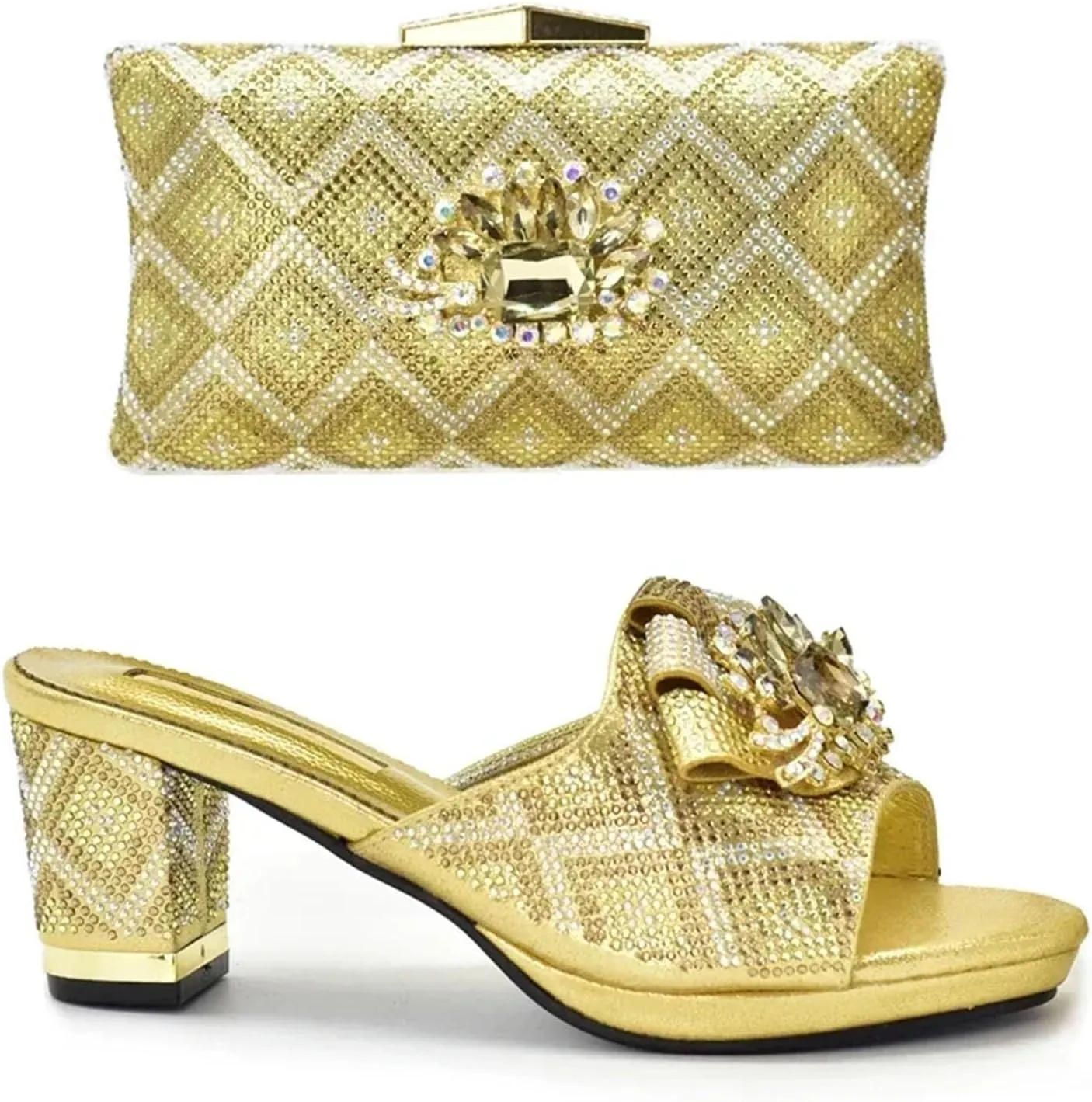 Women's African-Italian Party Set - Rhinestone Pumps & Matching Clutch Bag