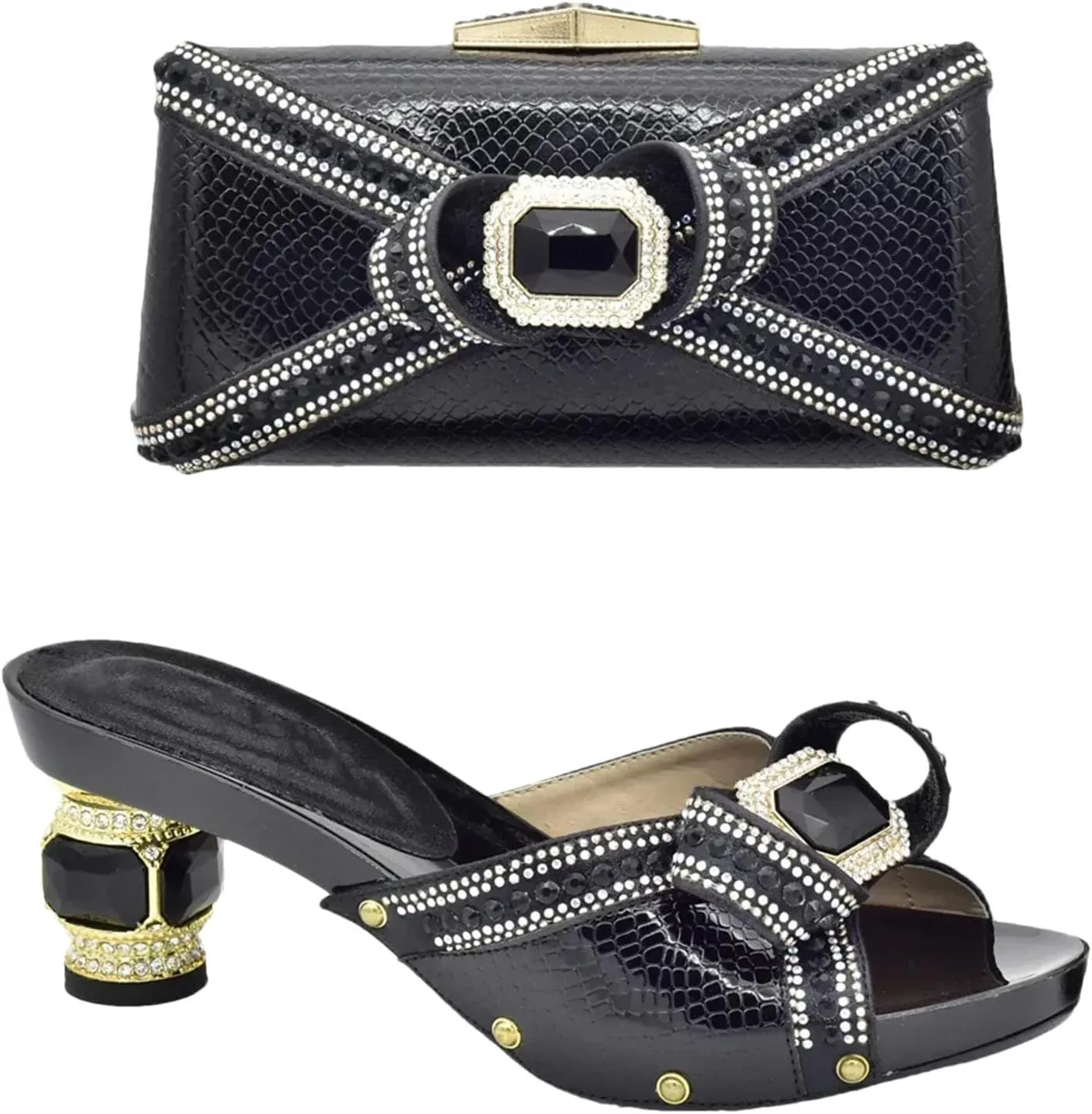 Women's African Luxury Wedding Collection - Italian-Designed Pearl-Embellished Pumps & Sequined Clutch for Plus Size Brides