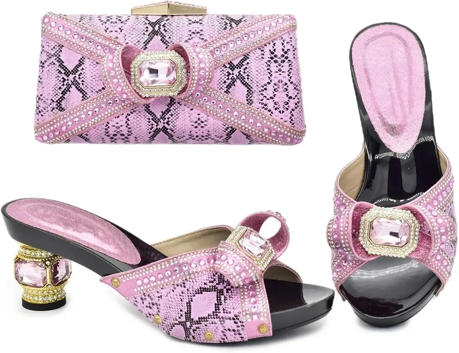 Women's African Luxury Wedding Collection - Italian-Designed Pearl-Embellished Pumps & Sequined Clutch for Plus Size Brides