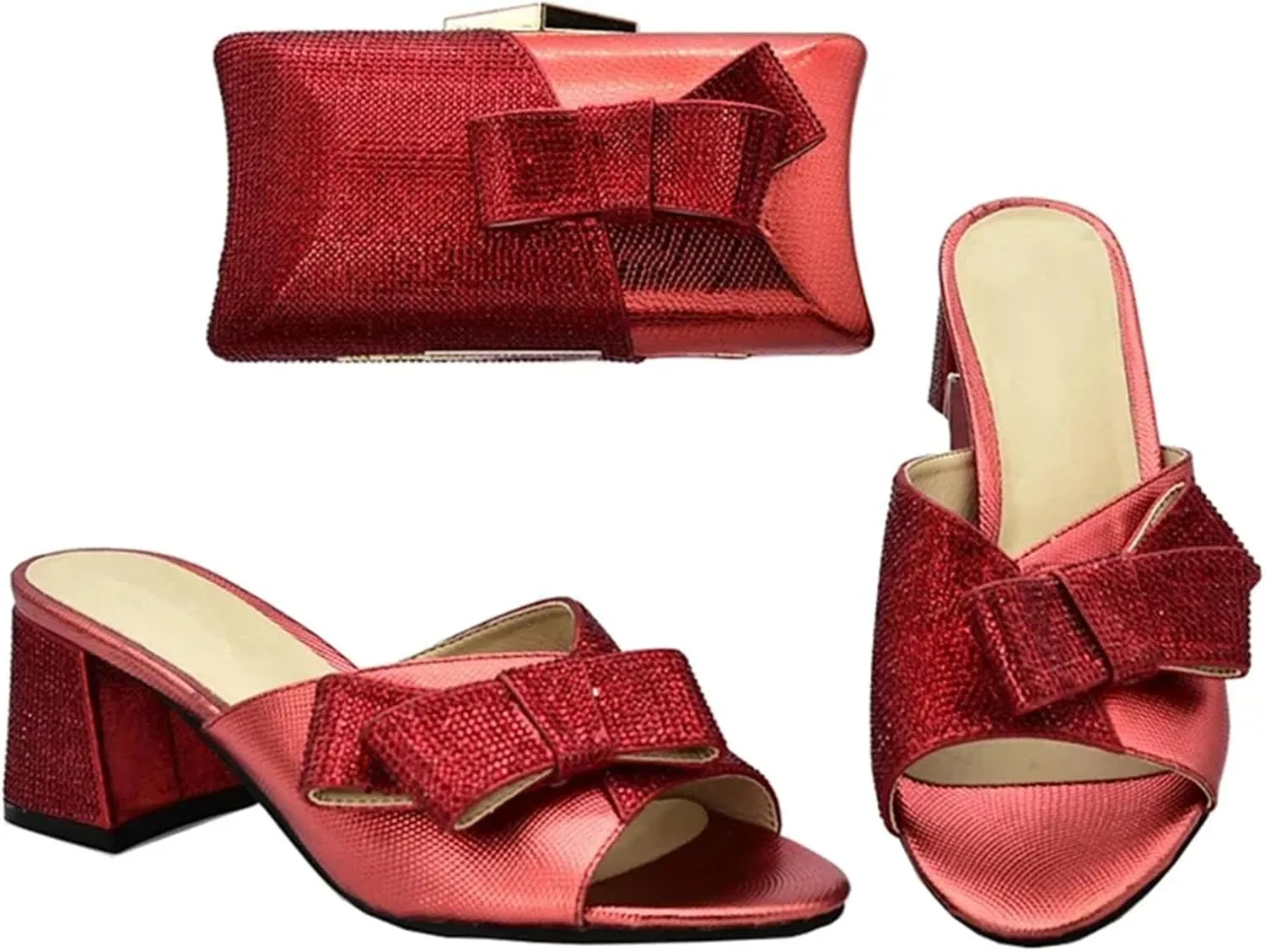 Women's African Matching Shoe & Bag Set - Italian Low Heel Pumps & Clutch for Nigerian Weddings and Parties