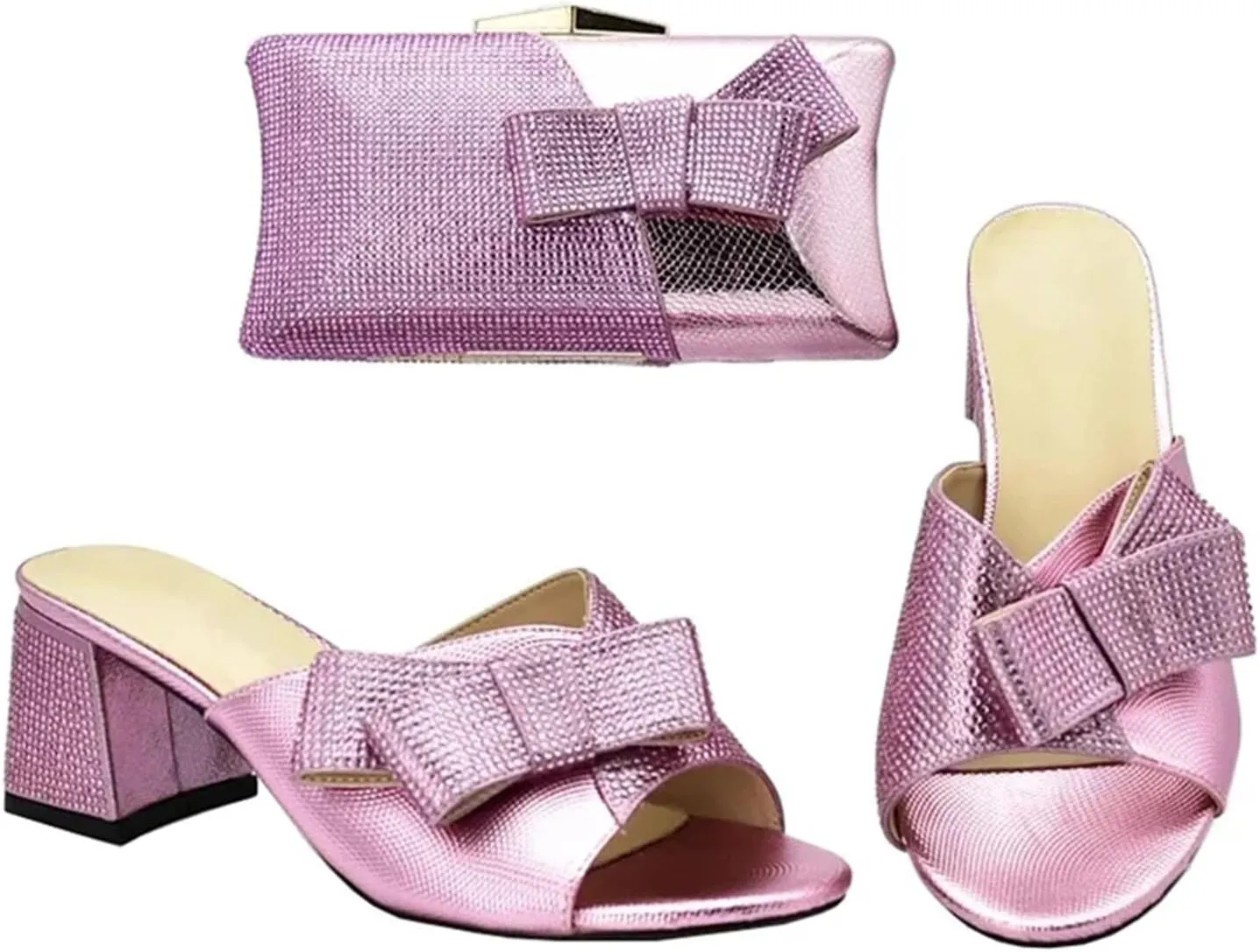 Women's African Matching Shoe & Bag Set - Italian Low Heel Pumps & Clutch for Nigerian Weddings and Parties