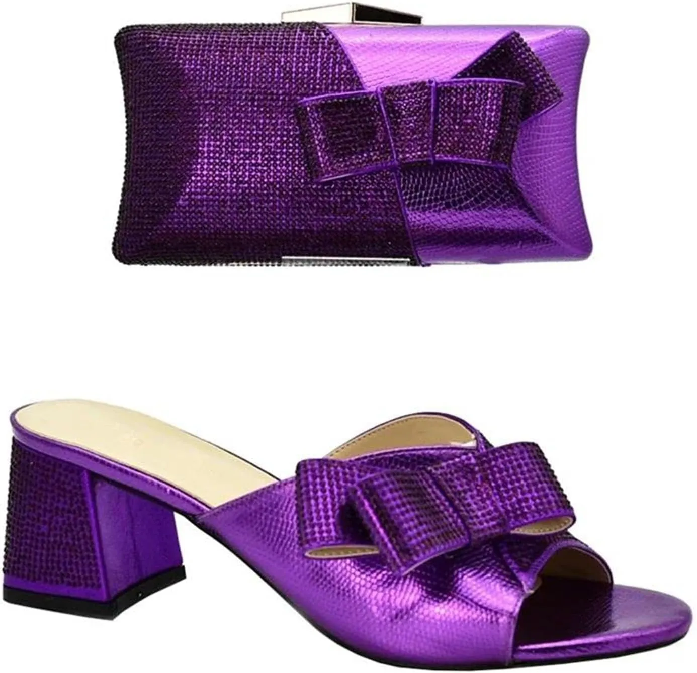 Women's African Matching Shoe & Bag Set - Italian Low Heel Pumps & Clutch for Nigerian Weddings and Parties