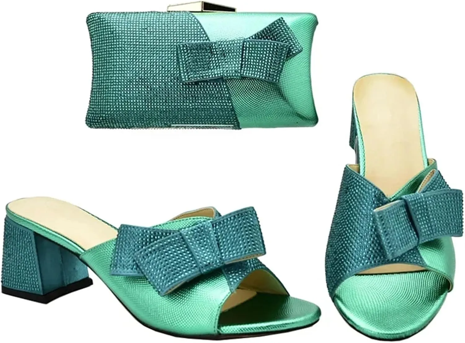 Women's African Matching Shoe & Bag Set - Italian Low Heel Pumps & Clutch for Nigerian Weddings and Parties