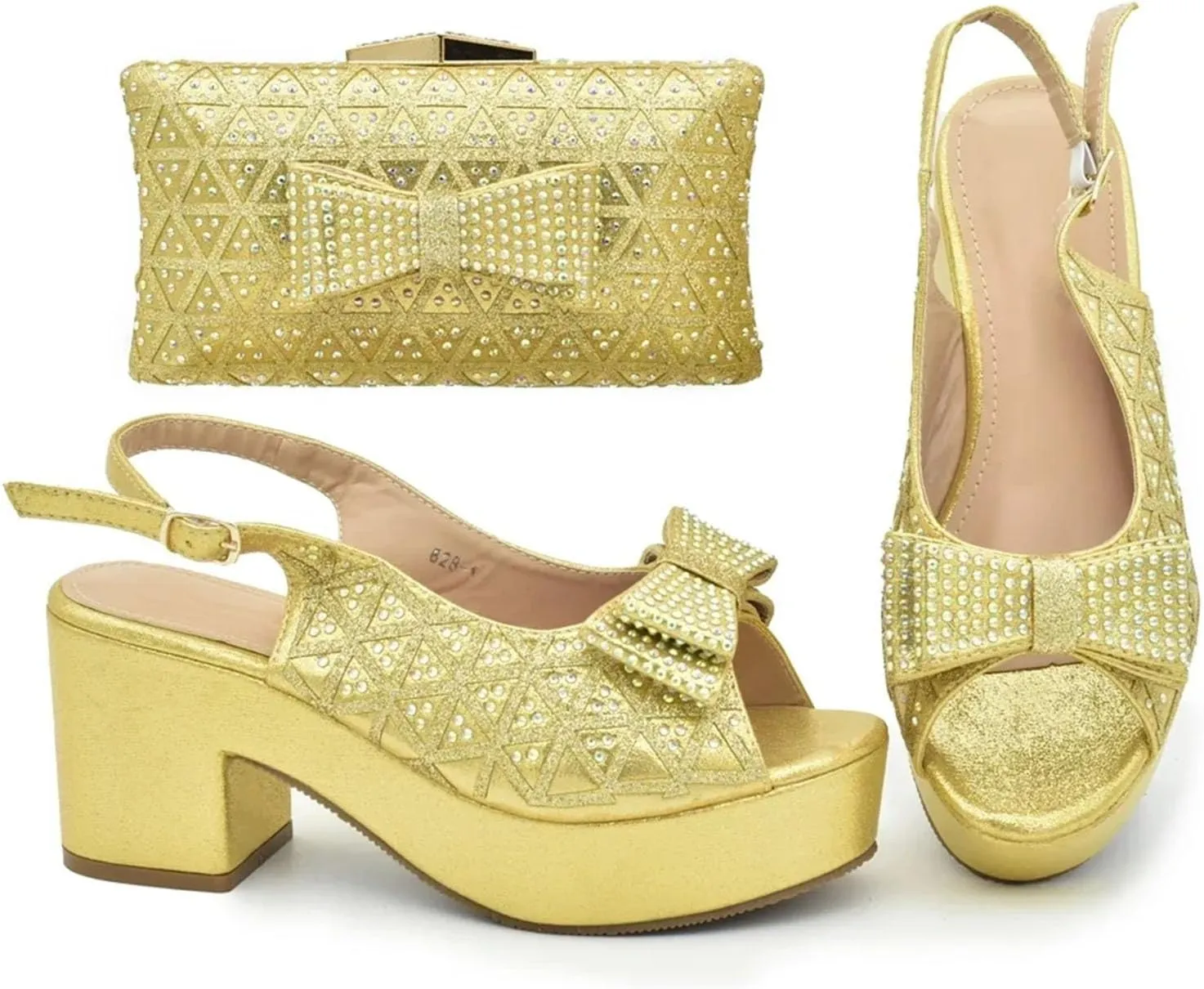 Women's African Wedding Luxury Set - Rhinestone Platform Heels & Matching Bag