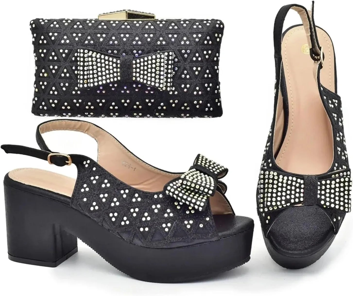 Women's African Wedding Luxury Set - Rhinestone Platform Heels & Matching Bag