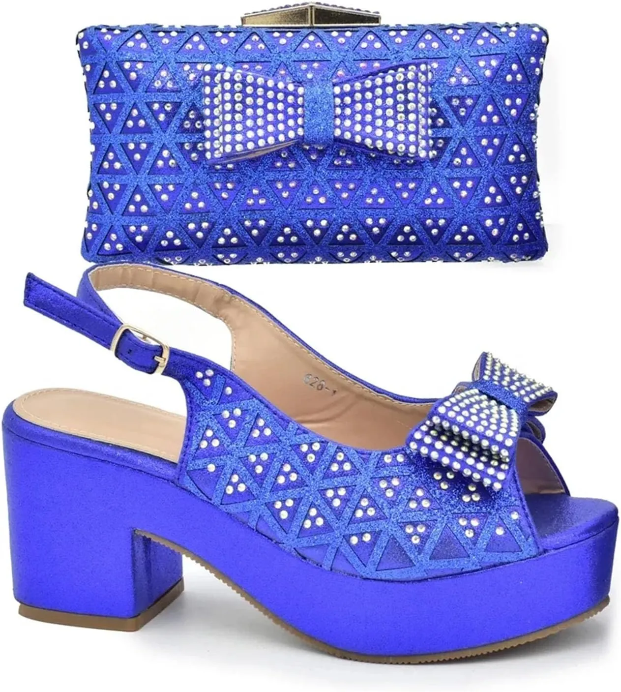 Women's African Women Wedding Shoe & Bag Set - Purple Rhinestone Wedge Pumps & Matching Clutch for Party Celebrations