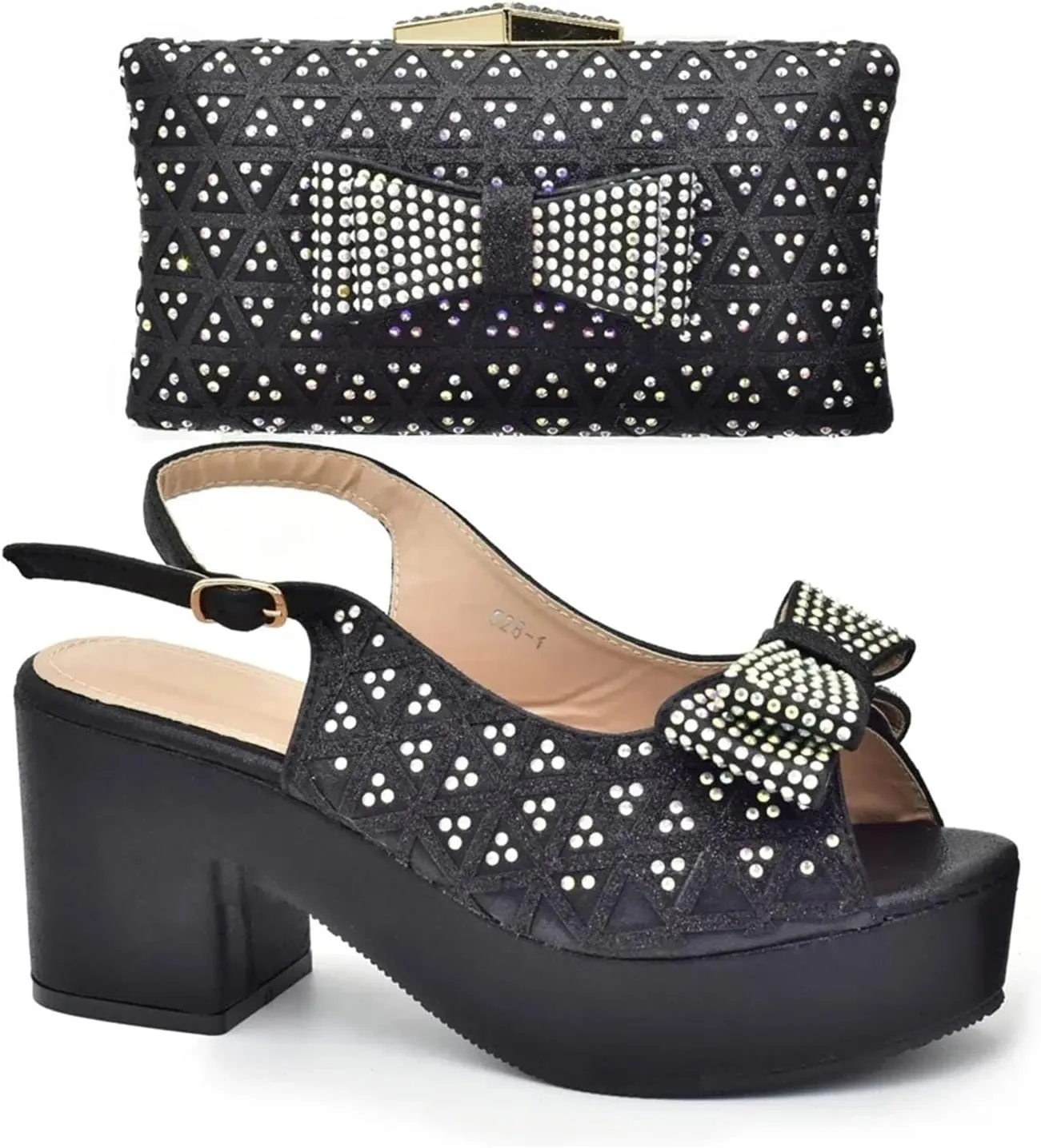 Women's African Women Wedding Shoe & Bag Set - Purple Rhinestone Wedge Pumps & Matching Clutch for Party Celebrations