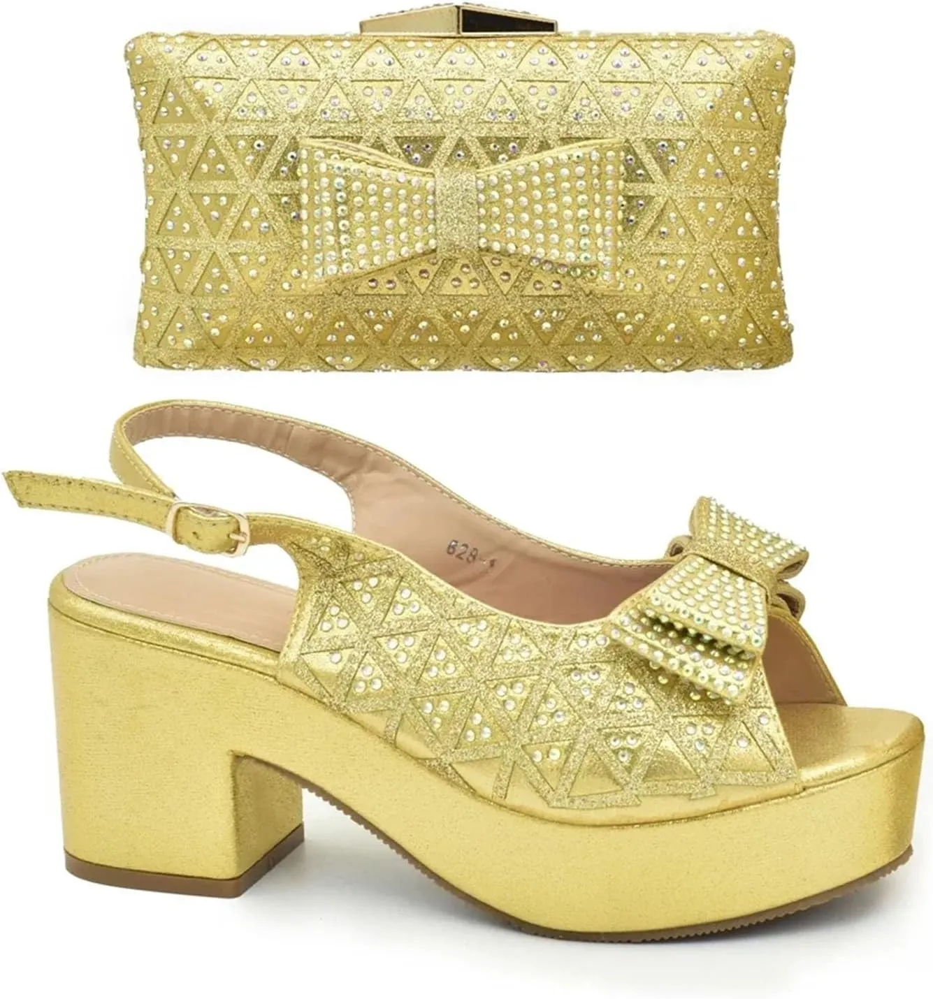 Women's African Women Wedding Shoe & Bag Set - Purple Rhinestone Wedge Pumps & Matching Clutch for Party Celebrations