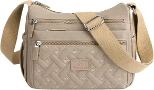 Women's Anti Theft Shoulder Bags Lightweight Quilted Leather Handbags for Women Beach Bag Water Proof Sandproof(Khaki)