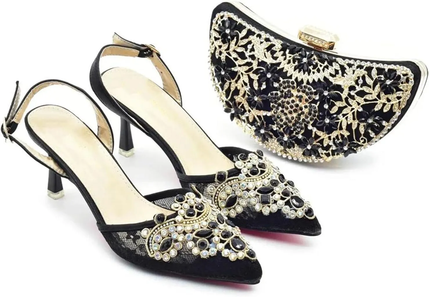Women's Black African-Italian Bridal Set - Elegant Pumps & Matching Clutch Bag