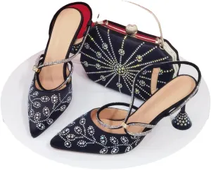 Women's Black INS Style Bridal Set - Artisan-Crafted Heels & Pearl-Clasp Clutch for Nigerian Traditional Weddings