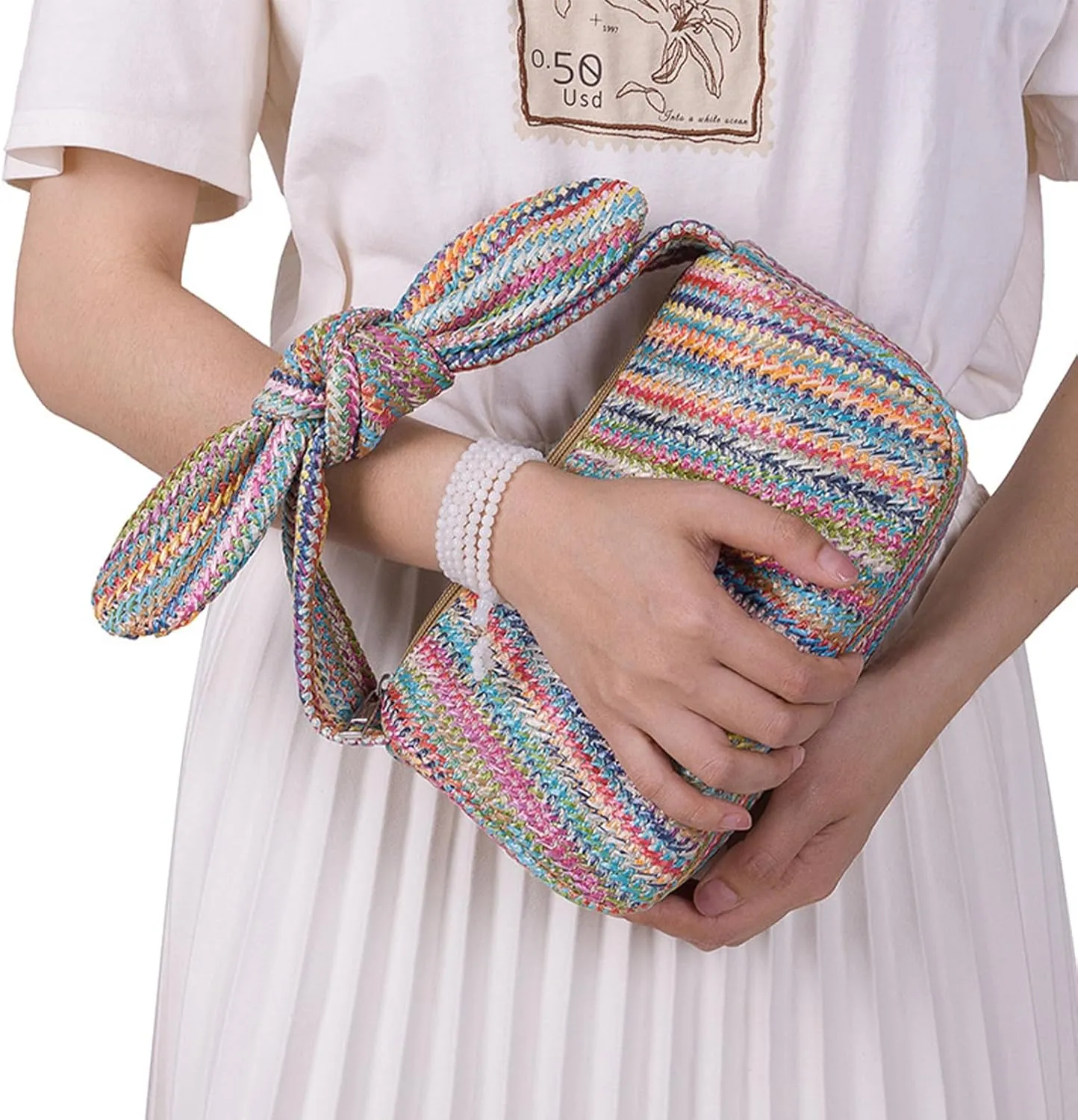 Women's Bow Straw Clutch Purses Summer Beach Bag Vacation Rattan Purse For Beach Party Vacation Wedding