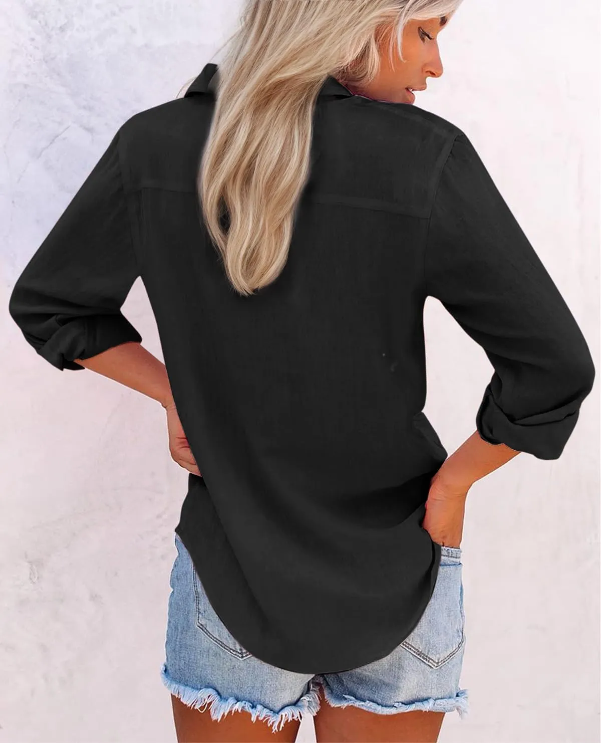 Womens Button Down Shirts Cotton Dress Shirts Oxford Shirts Long Sleeve Work Blouses Collared Tops Tunics with Pocket