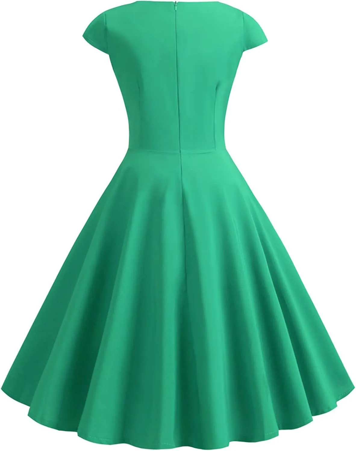 Womens Cap Sleeve 1950s Retro Vintage Cocktail Swing Dresses Elegant Pleated A-Line Midi Dress Evening Party Dress