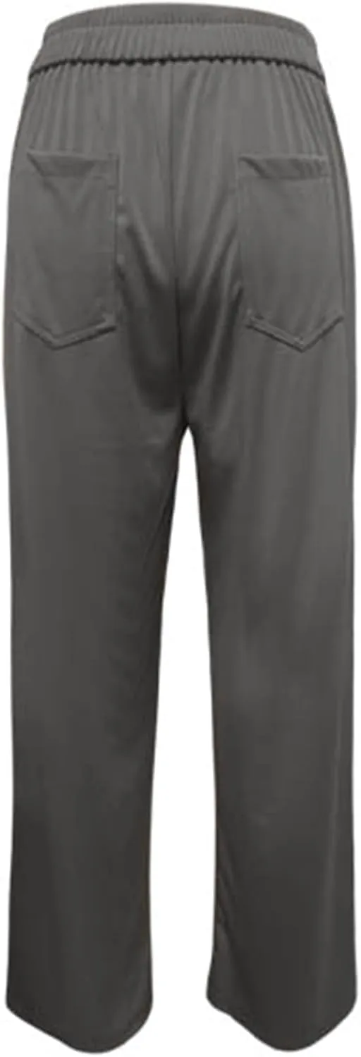 Womens Casual High Waist Straight Leg Pants Stretchy Button Business Dress Work Pocket Trousers Flat Front Slacks