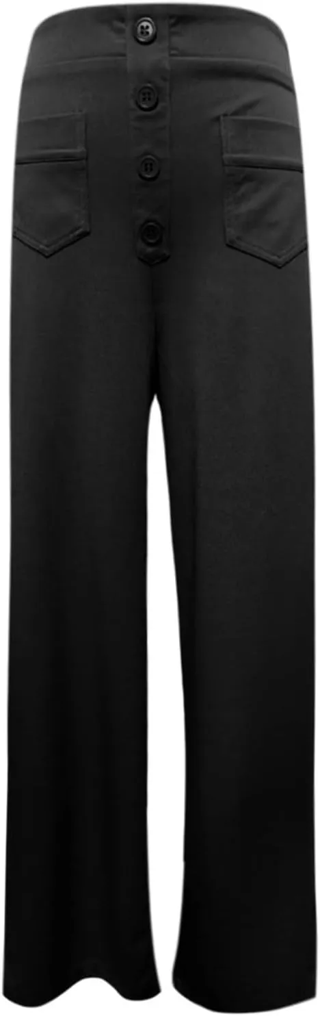 Womens Casual High Waist Straight Leg Pants Stretchy Button Business Dress Work Pocket Trousers Flat Front Slacks