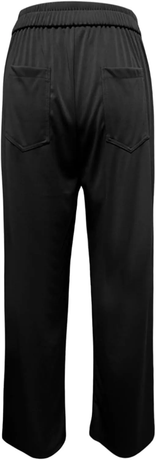 Womens Casual High Waist Straight Leg Pants Stretchy Button Business Dress Work Pocket Trousers Flat Front Slacks
