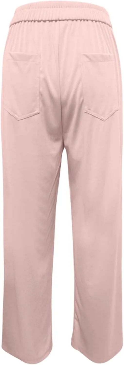 Womens Casual High Waist Straight Leg Pants Stretchy Button Business Dress Work Pocket Trousers Flat Front Slacks