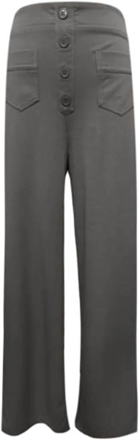 Womens Casual High Waist Straight Leg Pants Stretchy Button Business Dress Work Pocket Trousers Flat Front Slacks