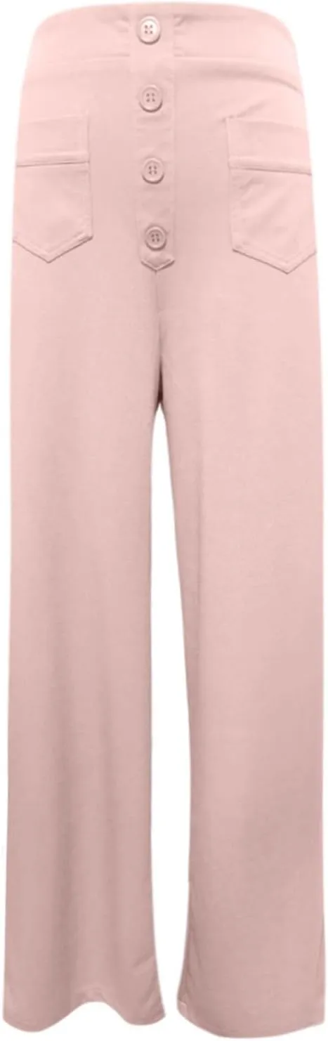Womens Casual High Waist Straight Leg Pants Stretchy Button Business Dress Work Pocket Trousers Flat Front Slacks