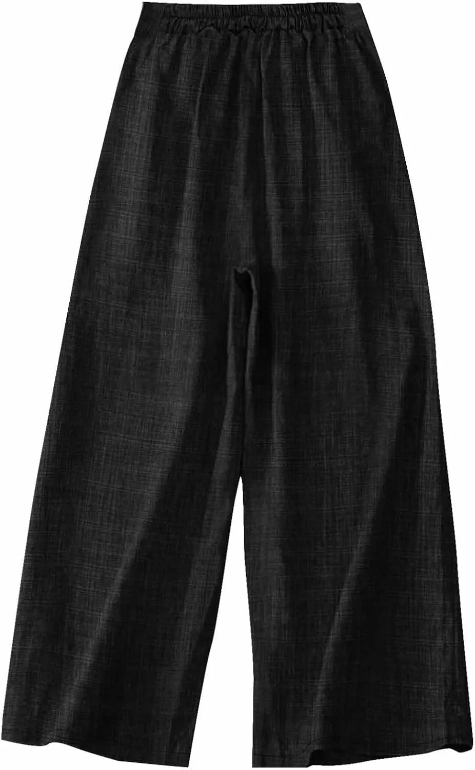 Womens Casual Linen Wide Leg Pants Elastic High Waist Palazzo Trousers Boho Beach Vacation Lounge Slacks with Pocket