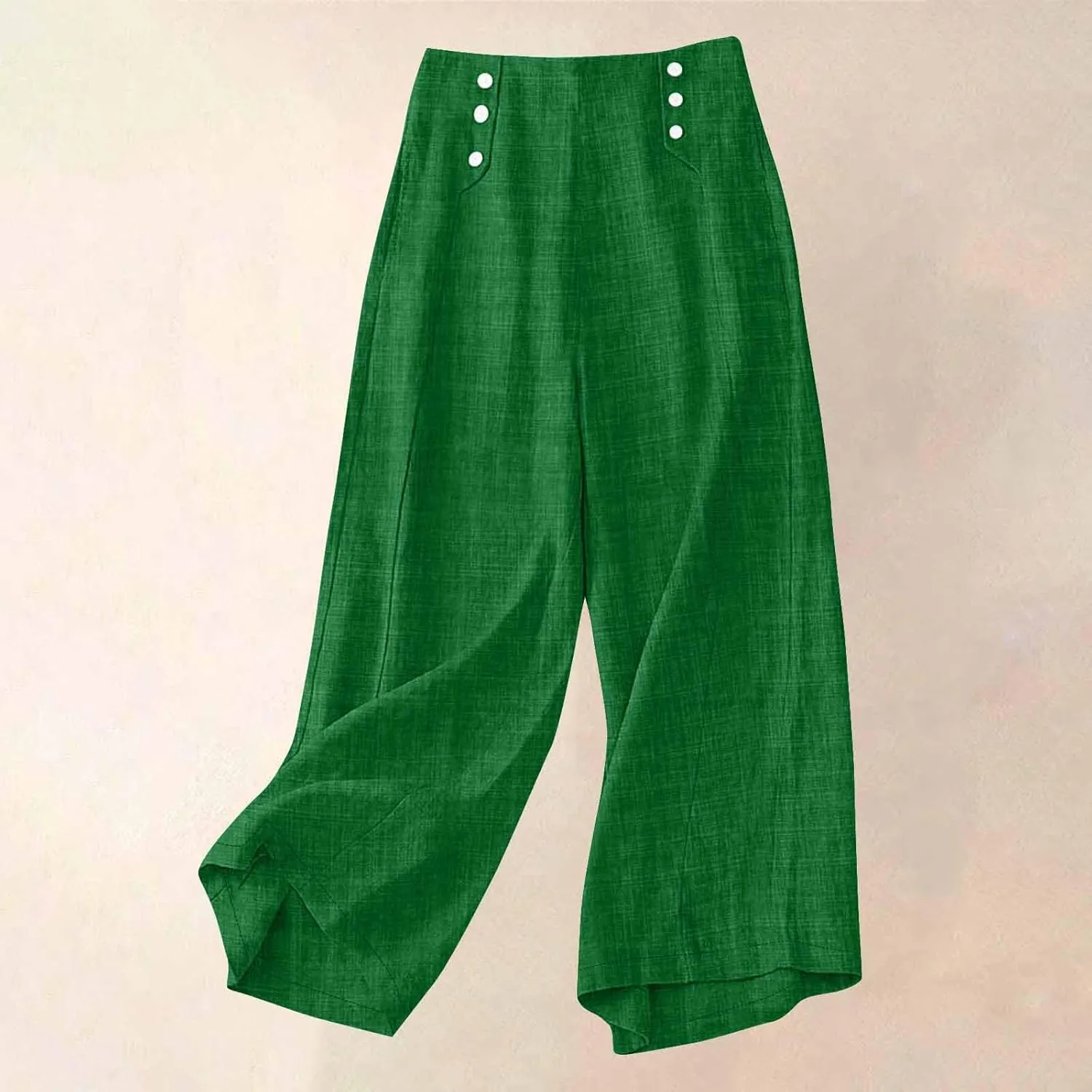 Womens Casual Linen Wide Leg Pants Elastic High Waist Palazzo Trousers Boho Beach Vacation Lounge Slacks with Pocket