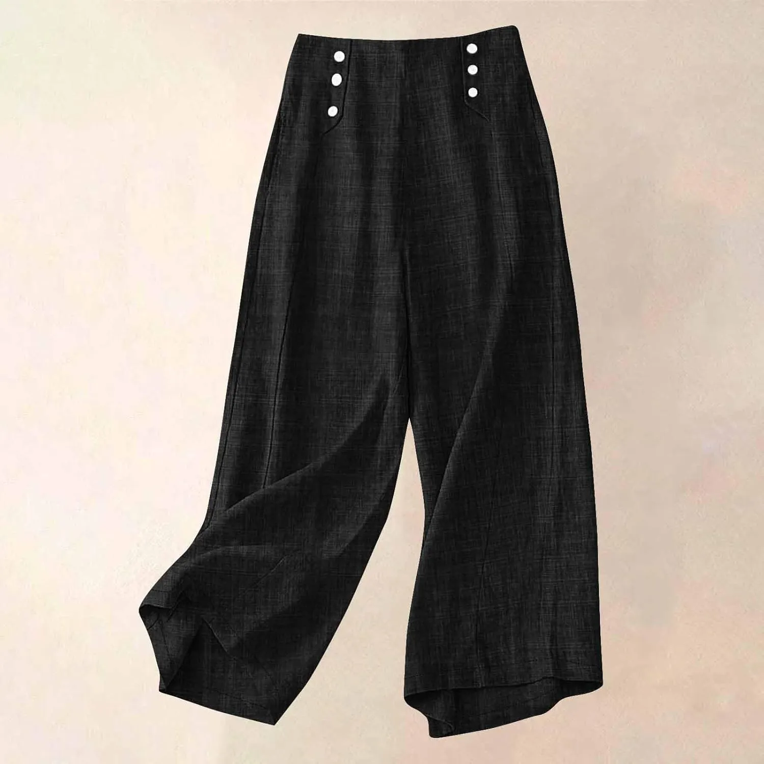 Womens Casual Linen Wide Leg Pants Elastic High Waist Palazzo Trousers Boho Beach Vacation Lounge Slacks with Pocket