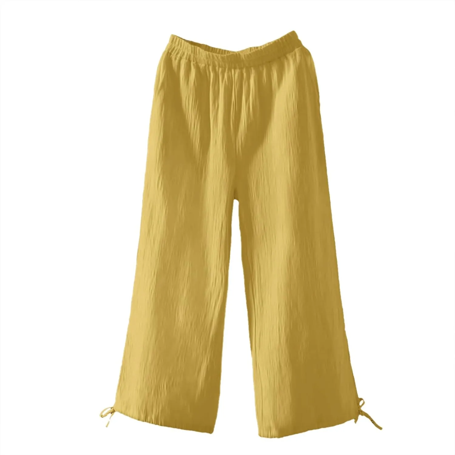 Women's Casual Solid Cotton Linen High Waist Yoga Sweatpatns Simple Trendy Lightweight Straight Wide Leg Baggy Pants