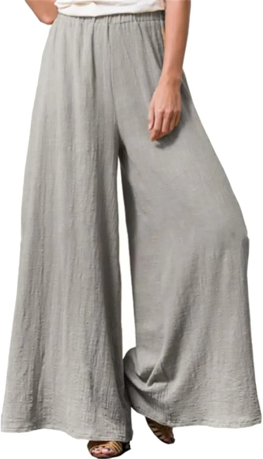 Women's Casual Solid Elastic High Waist Flowy Yoga Sweatpants Lightweight Straight Wide Leg Plus Size Loose Fitted Trousers