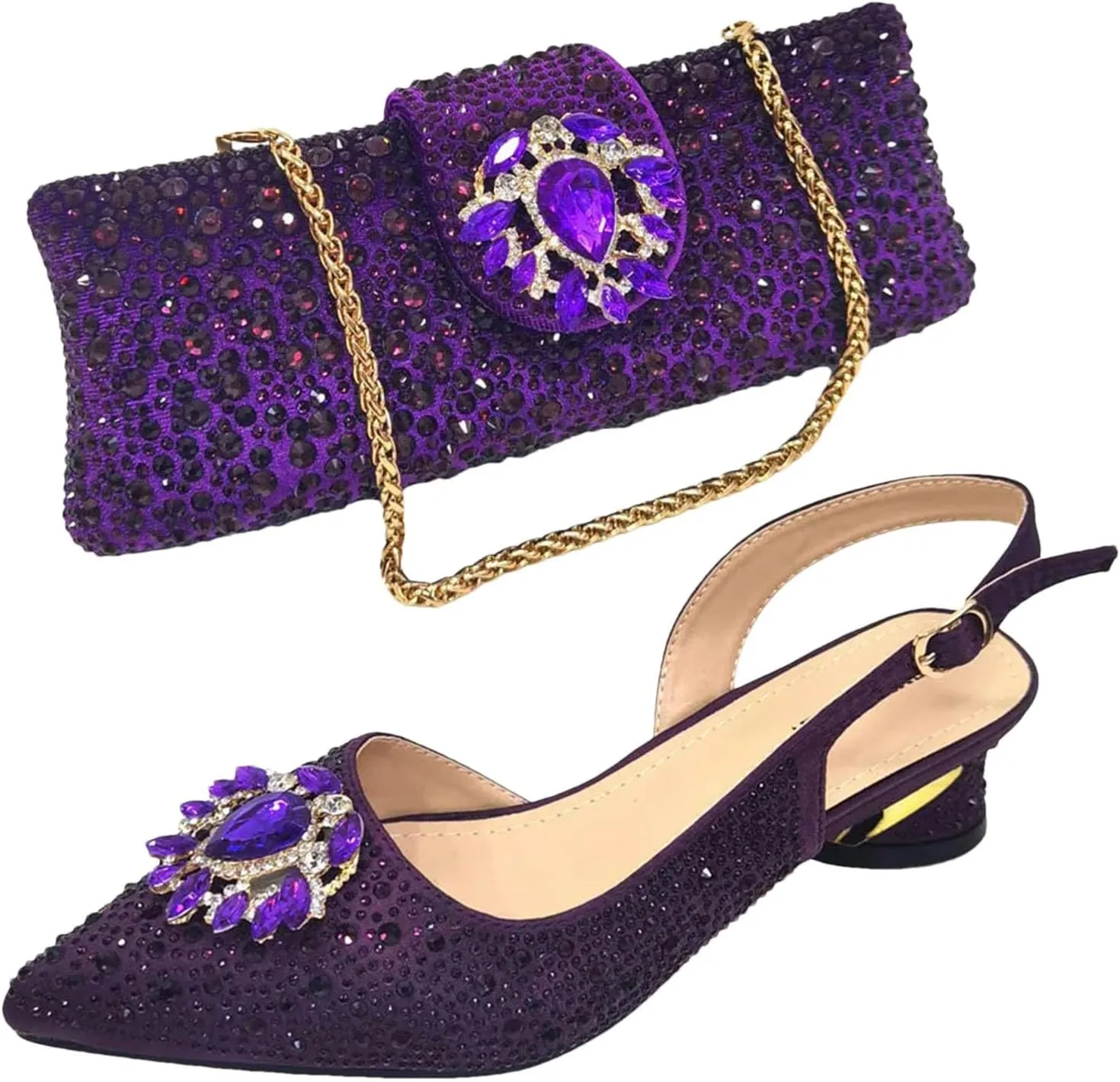 Women's Champagne Elegance Party Set - Rhinestone High Heels & Embellished Clutch Bag