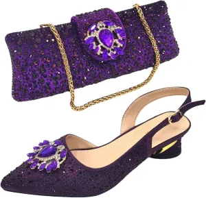 Women's Champagne Elegance Party Set - Rhinestone High Heels & Embellished Clutch Bag