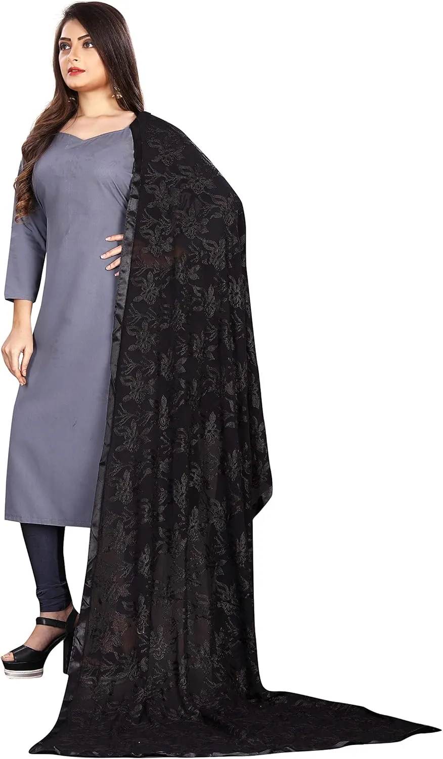 Women's Chiffon Embroidered Scarf Pashmina Shawls and Wraps for Evening Dress, Wedding & Special Occasion