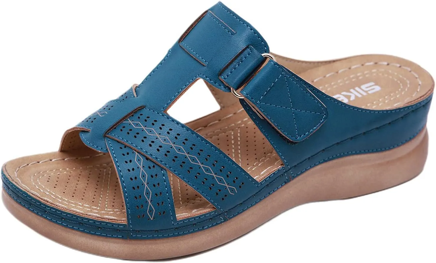 Womens Comfortable Orthopedic Wedge Open Toe Sandals with Arch Support Slip on Platform Orthotic Dressy Wedge Slipper Summer Casual Fish Mouth Hollow Slides Flip Flops Breathable Lightweight Slipper