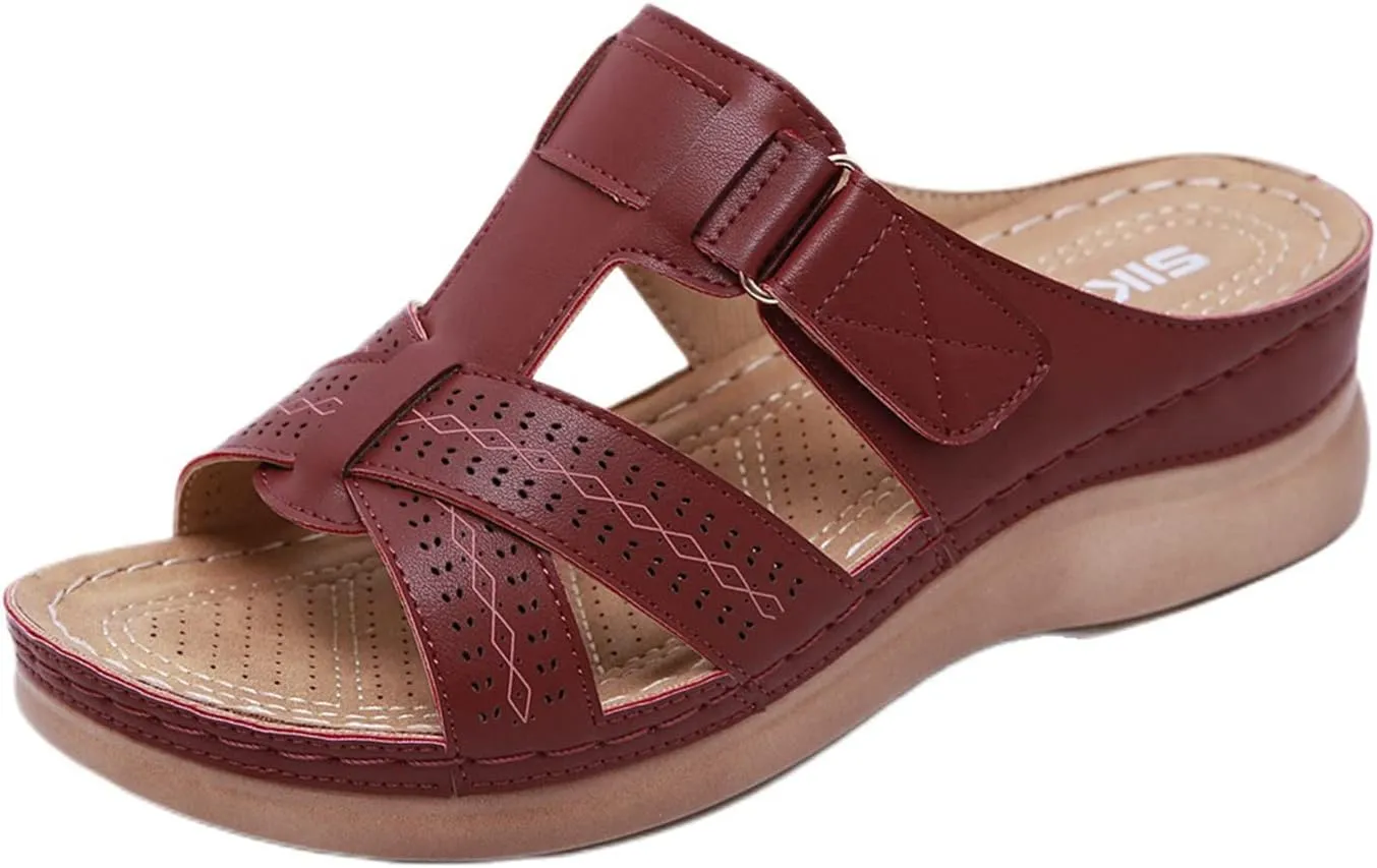 Womens Comfortable Orthopedic Wedge Open Toe Sandals with Arch Support Slip on Platform Orthotic Dressy Wedge Slipper Summer Casual Fish Mouth Hollow Slides Flip Flops Breathable Lightweight Slipper