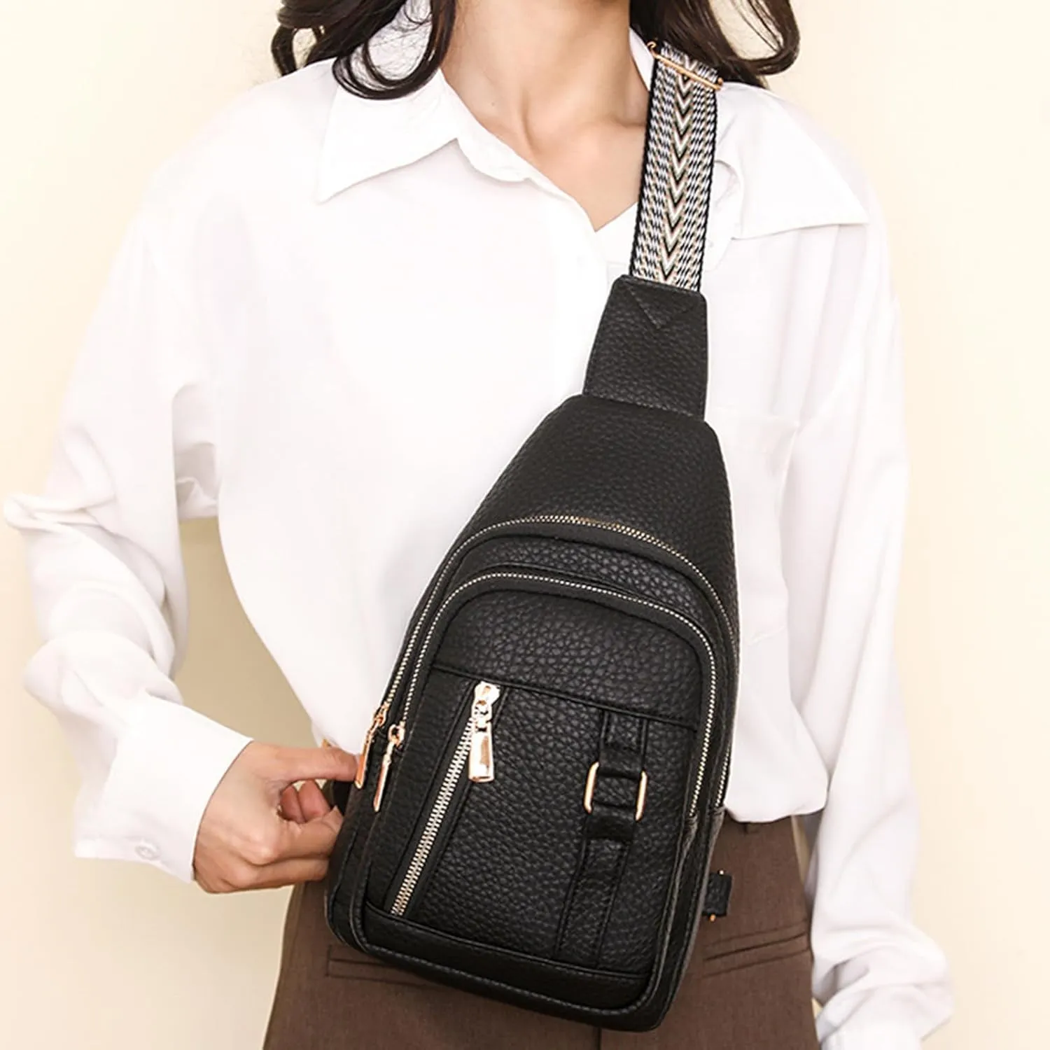 Women's Crossbody Handbags 2024 New Leather Fanny Pack for Girls,trendy Chest Bag Backpack with Adjustable Strap,cross Body Bag for Travel Outdoor Sports Hiking