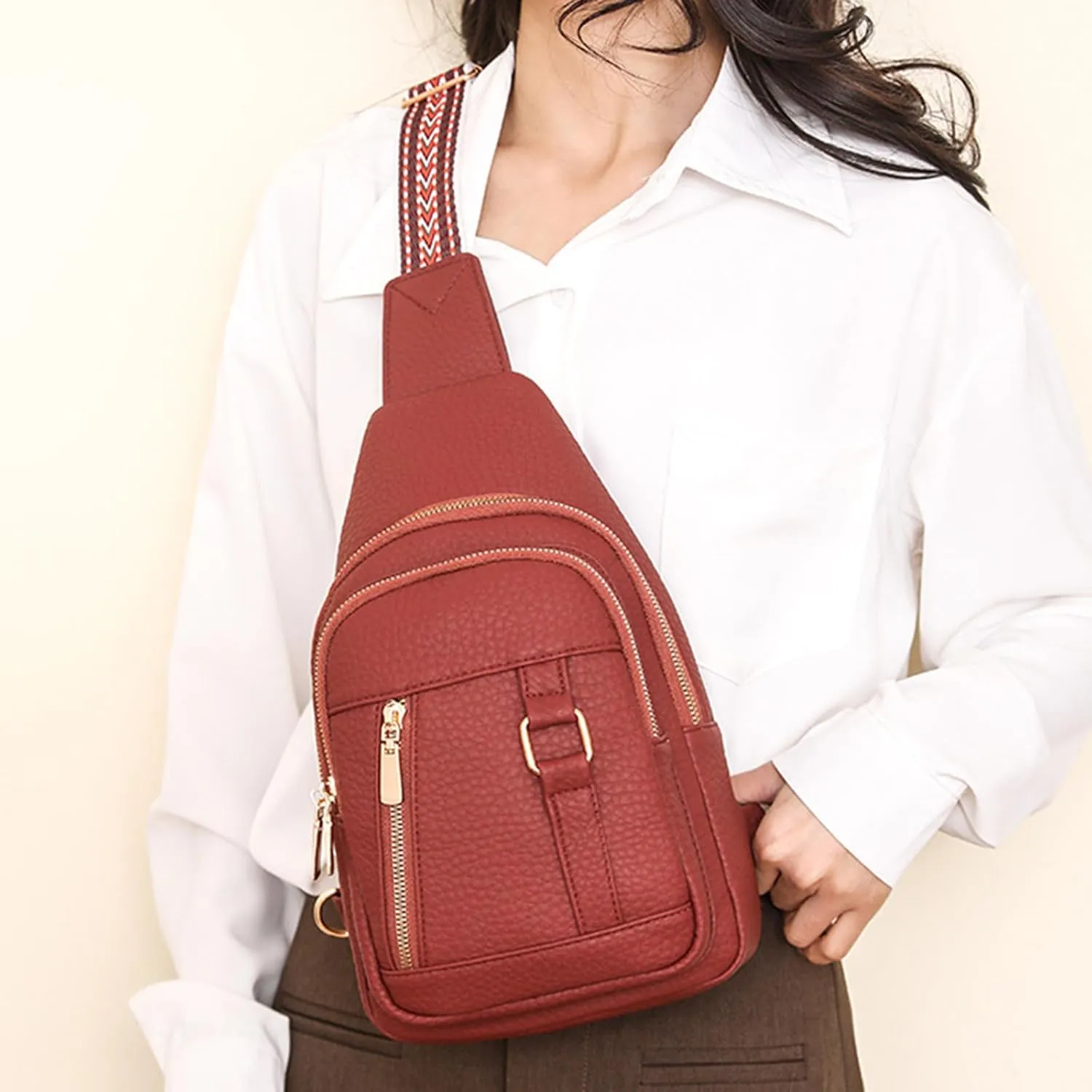 Women's Crossbody Handbags 2024 New Leather Fanny Pack for Girls,trendy Chest Bag Backpack with Adjustable Strap,cross Body Bag for Travel Outdoor Sports Hiking