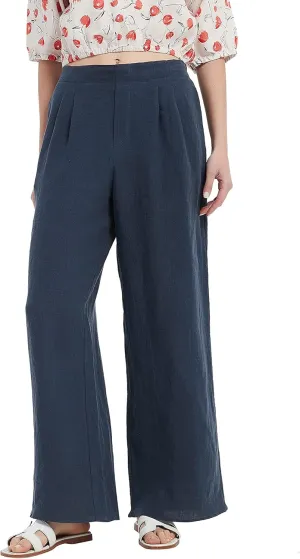 Women's Drape Linen Pants Summer Wide Leg Trousers Compact Fabric with Pockets